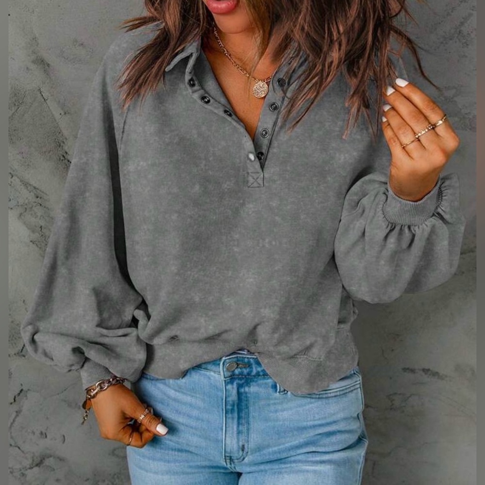 Gray Women's Half Button-Up Sweatshirt